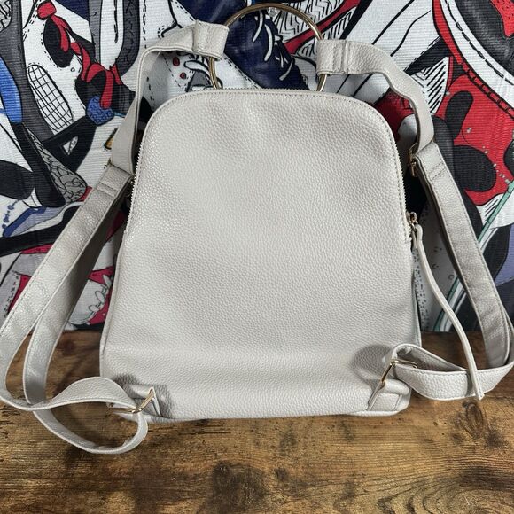 Crossi Bow Backpack White Gray Gold Seafoam Adjustable Straps Zipper Pockets - Picture 7 of 8